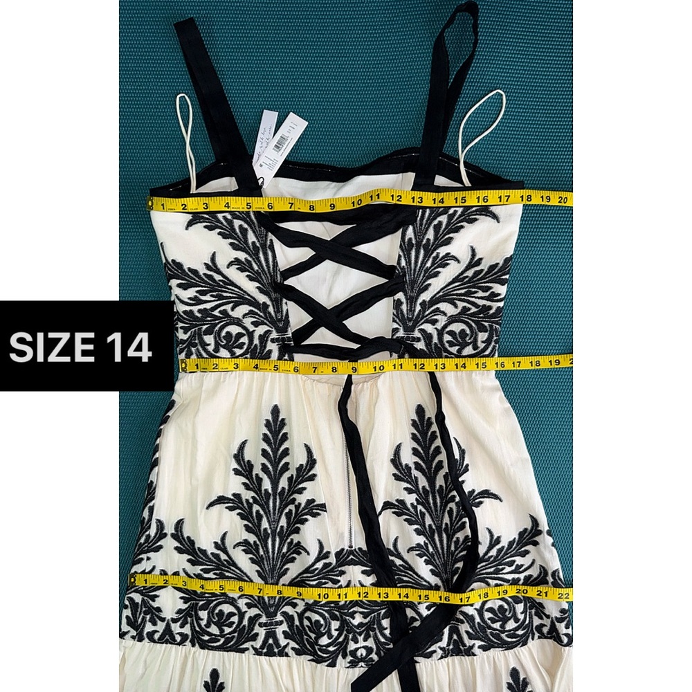 Alice + Olivia Saige Cotton Linen Blend Off White Black Tiered Maxi Dress - Picture 11 of 14